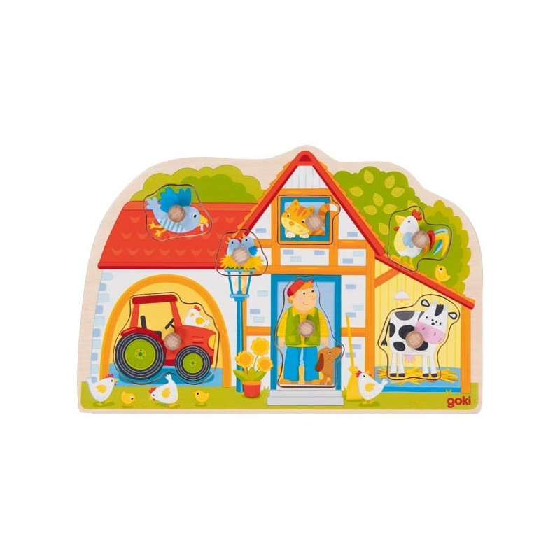 Puzzle à encastrer en bois avec bouton ferme