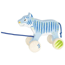 Animal à tirer en bois Le tigre bleu