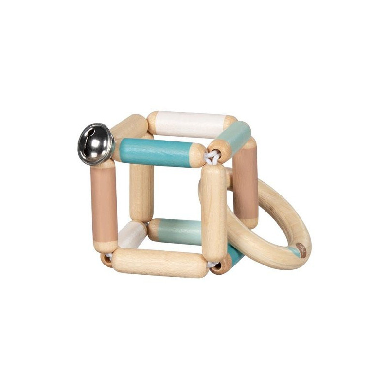 Hochet dé flexible bleu pastel avec clochette