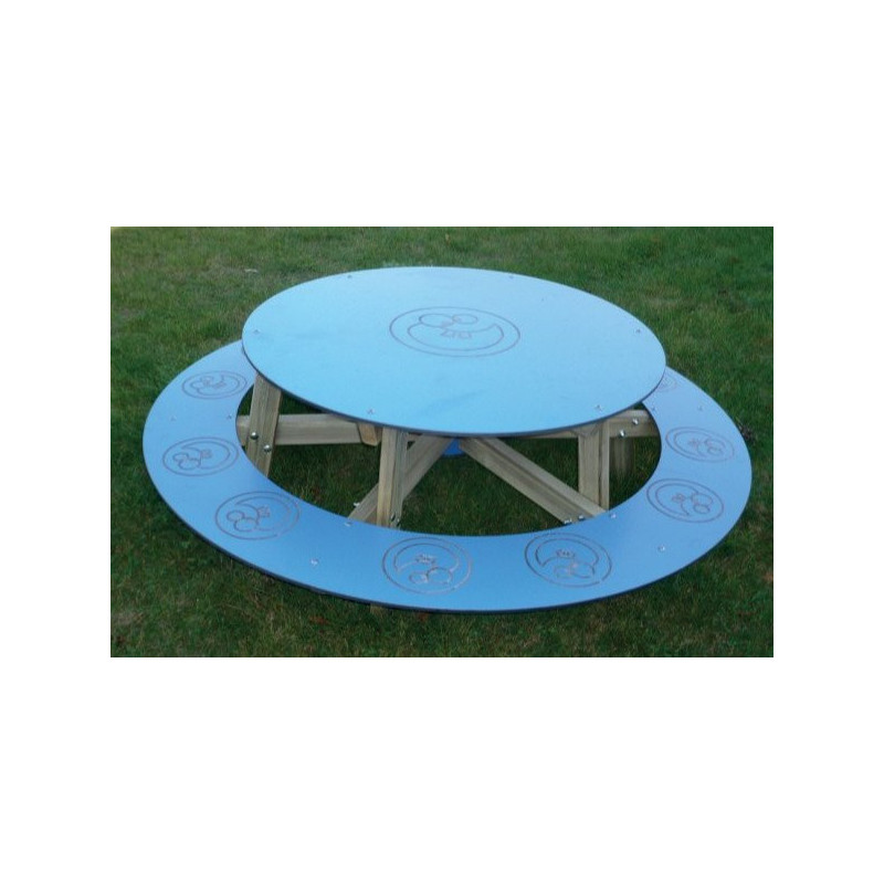 Table d'extérieur ronde avec banc ourson