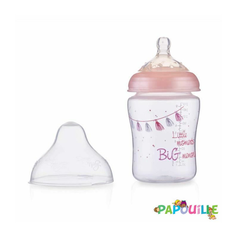 Biberon - little moments - débit lent - 270ml - 0m+ ( nuby ) rose