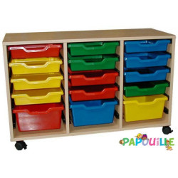Meuble 3 colonnes avec 12 petits bacs et 3 grands bacs de rangements