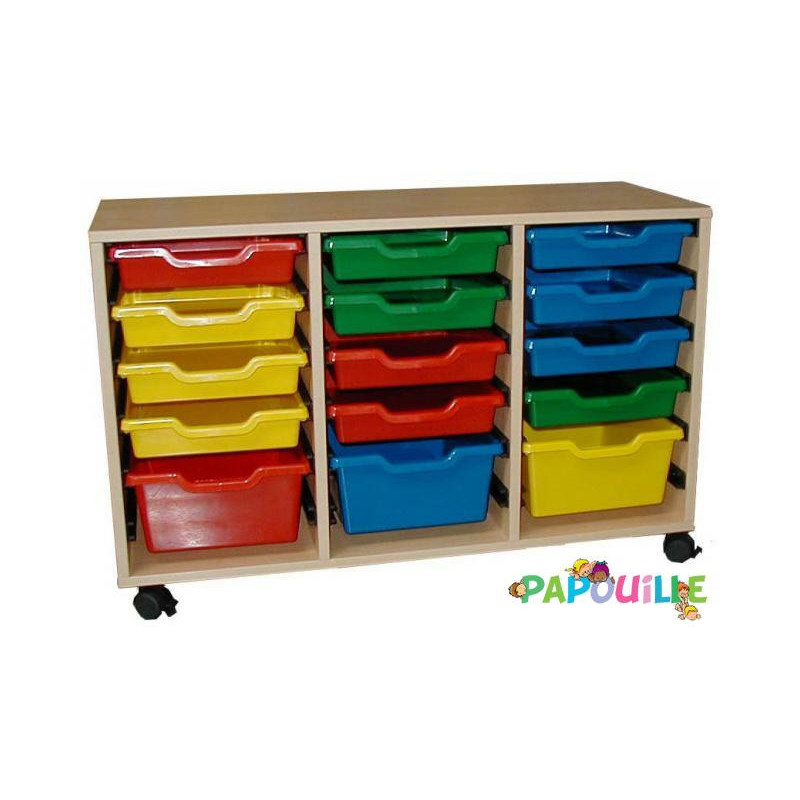 Meuble 3 colonnes avec 12 petits bacs et 3 grands bacs de rangements
