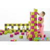 Cubes de constructions basic magnétiques de psychomotricité tissu 100 pièces fuchsia et jaune