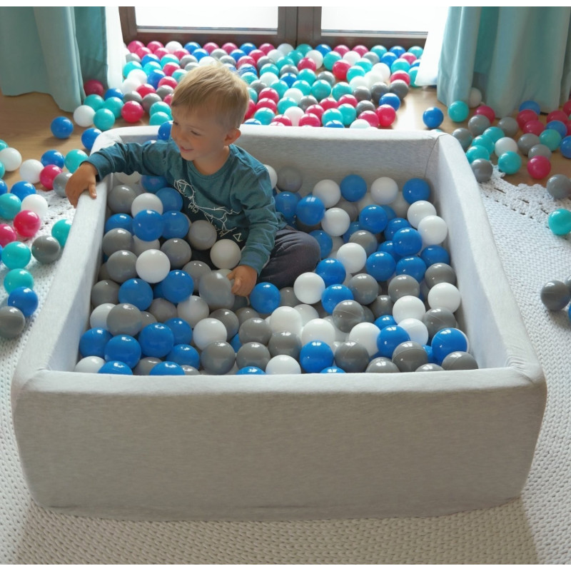 Piscine à balles carré pour bébé avec 150 balles 90x90cm gris clair balles gris et noir