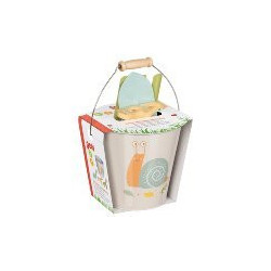 Seau avec outils de jardin, motif escargot