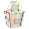 Seau avec outils de jardin, motif escargot