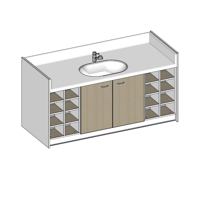 Table à langer sur mesure - 2000 (L) x 850 (Pf)mm + Un robinet douchette à équilibrage de pression DELABIE 2211LEP