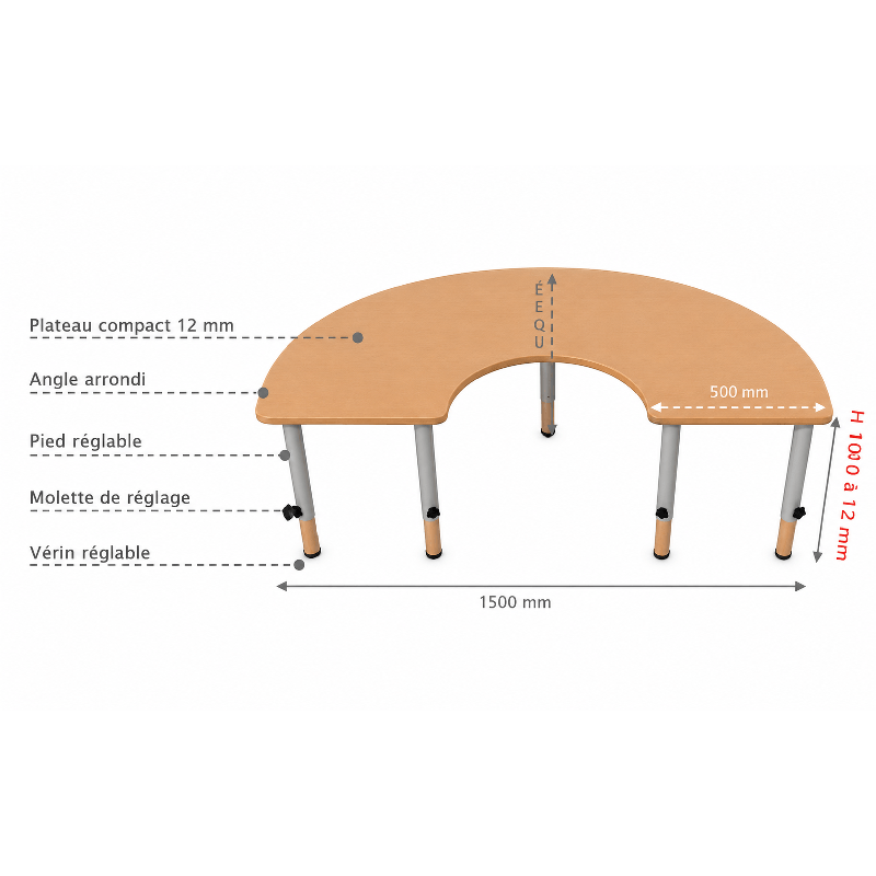 Table Demi Lune Pied Réglable