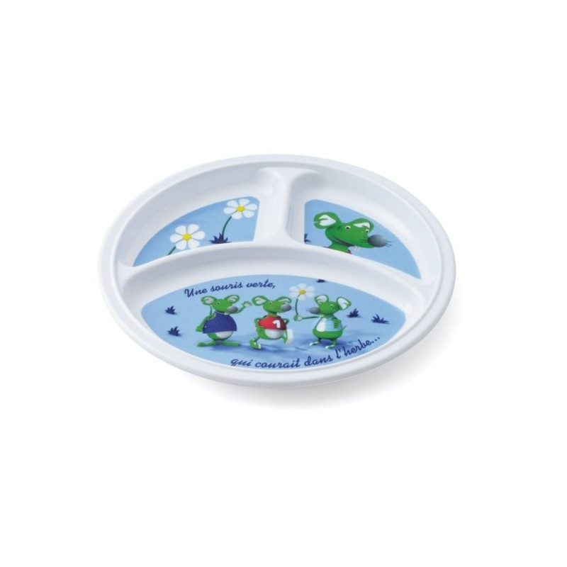 Assiette 3 compartiments mélamine souris 3d
