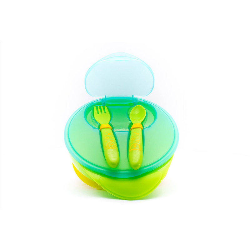 Assiette a ventouse + couvert vert