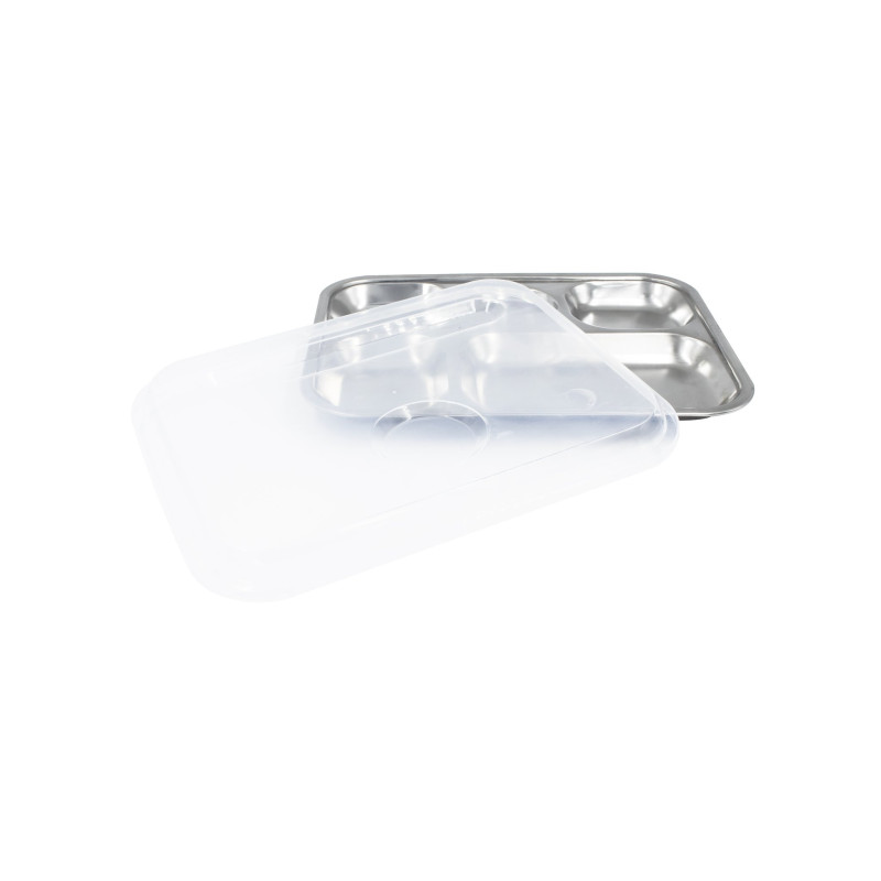 Plateau 5 compartiments inox 30,5 x 23,5 x 2,5 cm avec couvercle