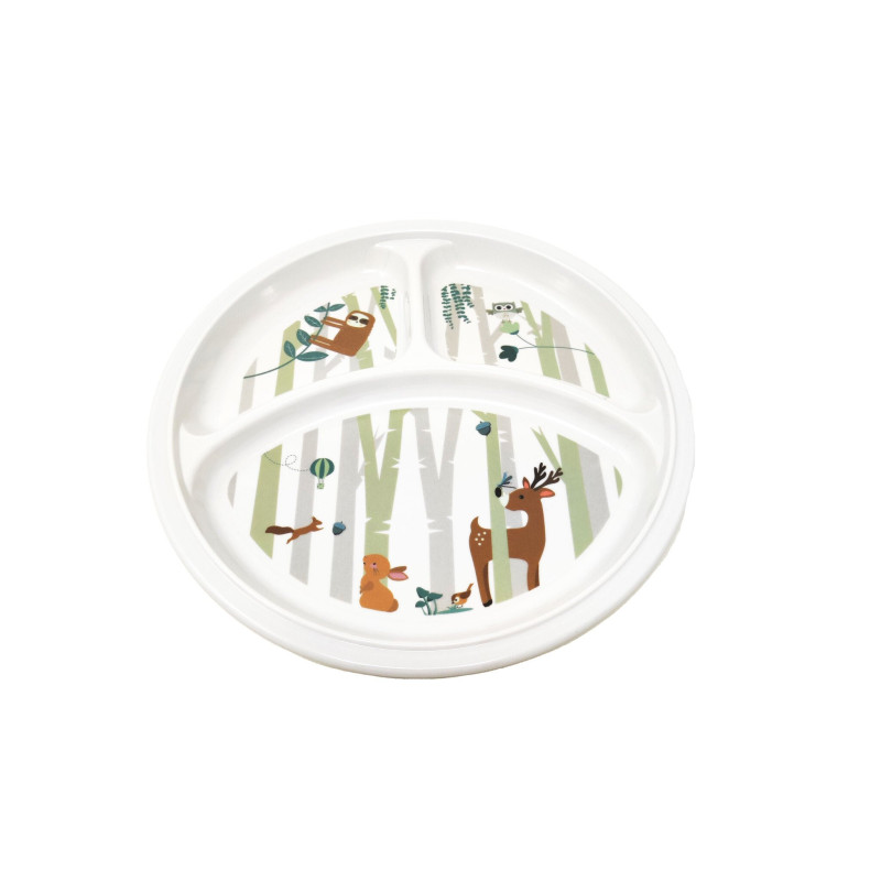 Assiette 3 compartiments mélamine animaux de la forêt