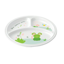 Assiette 3 compartiments mélamine souris verte