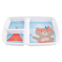 Plateau bébé 3 compartiments en mélamine ourson