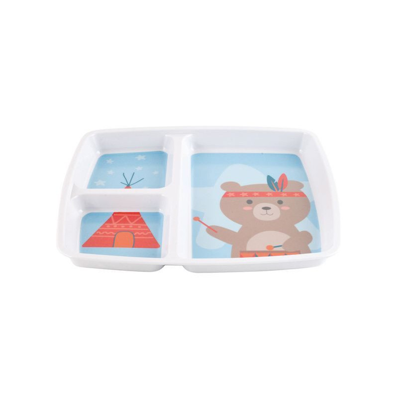 Plateau bébé 3 compartiments en mélamine ourson