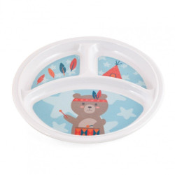 Assiette ronde 3 compartiments en mélamine ourson
