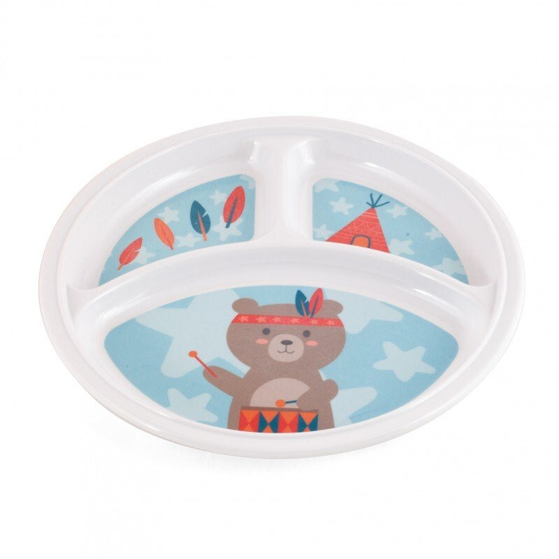 Assiette ronde 3 compartiments en mélamine ourson