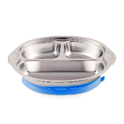 Assiette 3 compartiments avec ventouse - Bleu