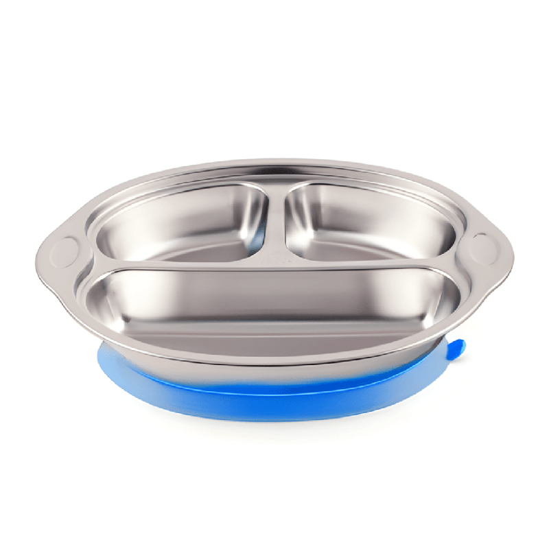 Assiette 3 compartiments avec ventouse - Bleu