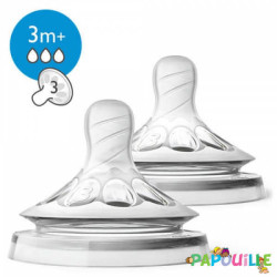 Lot de 2 tétines 3m+ 3 trous débit moyen avent natural