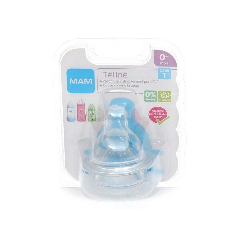 Lot de 2 Tétines anatomiques - Débit 1 - Lent - Silicone MAM