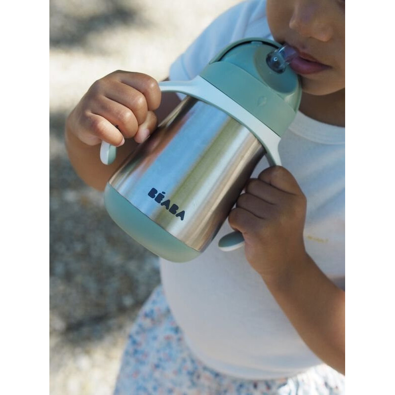 Tasse en inox avec paille 250 ml - Vert sauge