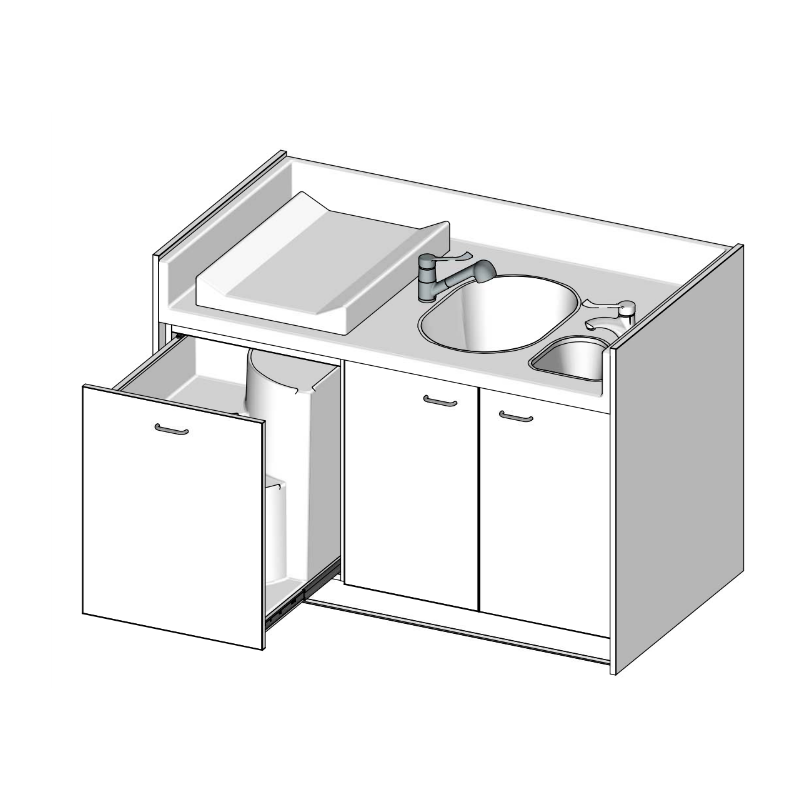 Meuble a langer avec baignoire et lave mains