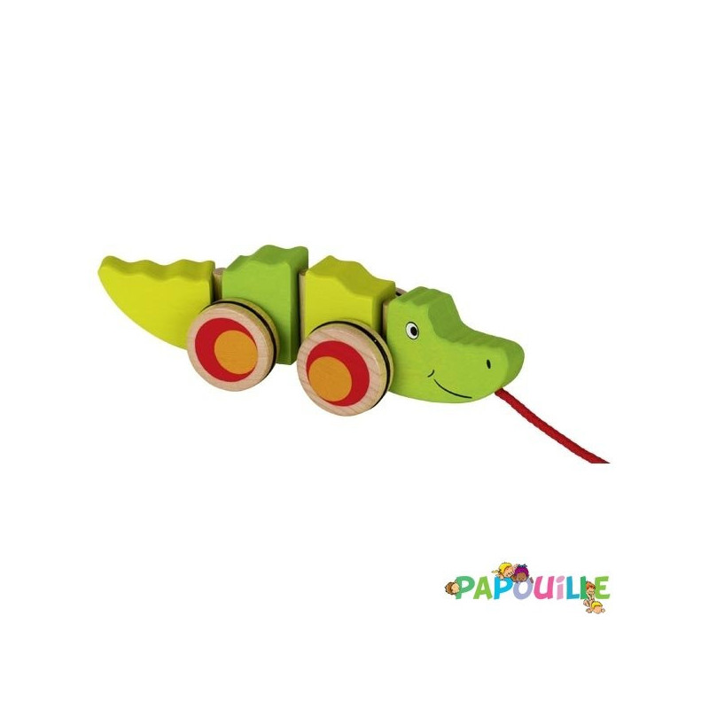 Animal à tirer en bois crocodile