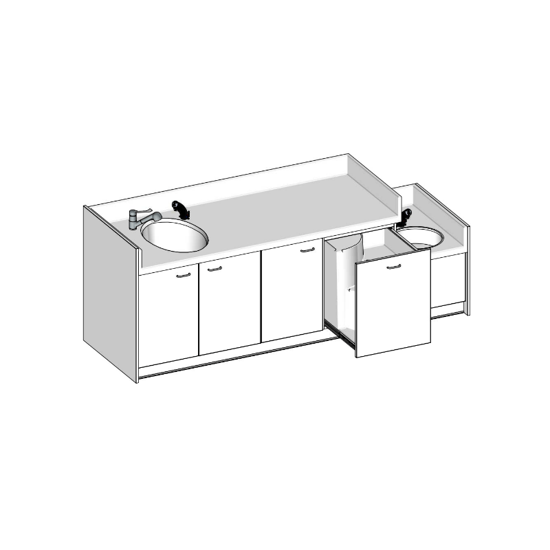 Table à langer 1 baignoire sabot + 1 lave main 2650x850mm