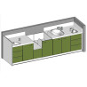 Meuble à langer 1 baignoire, 2 lavabos, 1 change debout - 330 x 850 cm