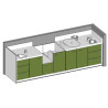 Meuble à langer 1 baignoire, 2 lavabos, 1 change debout - 330 x 850 cm