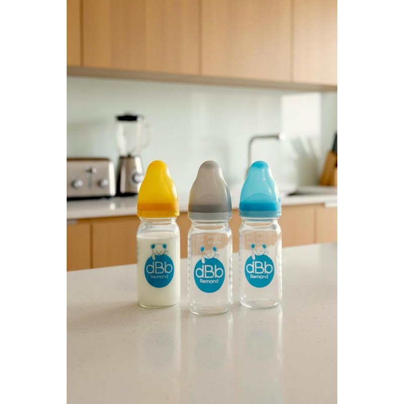 Biberon en verre regul'Air 110 ml - tétine NN silicone - Turquoise