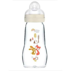 Biberon Verre MAM 260ml 0 à 6 mois Tétine Débit 2 aqua
