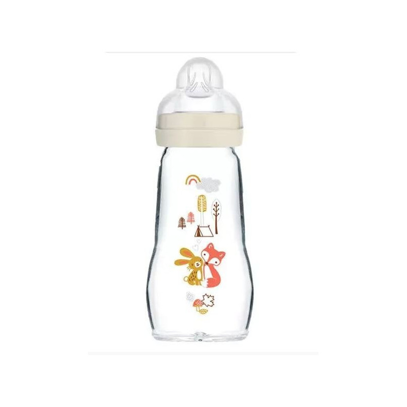 Biberon Verre MAM 260ml 0 à 6 mois Tétine Débit 2 aqua