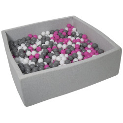 Piscine à balles carré pour bébé avec 900 balles 120x120cm gris clair balles turquoise