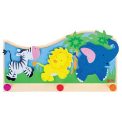 Porte manteau mural en bois maternelle animaux d'afrique