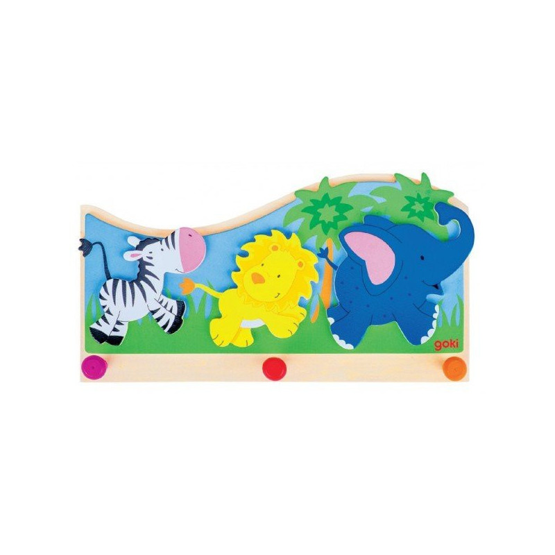 Porte manteau mural en bois maternelle animaux d'afrique