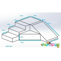 Parcours d'angle podium avec escalier et toboggan gris