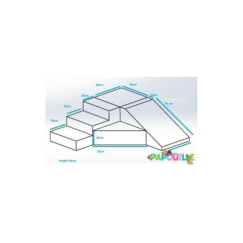 Parcours d'angle podium avec escalier et toboggan gris