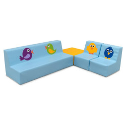 Ensemble canapé, fauteuils et table en mousse avec dessin poissons vert