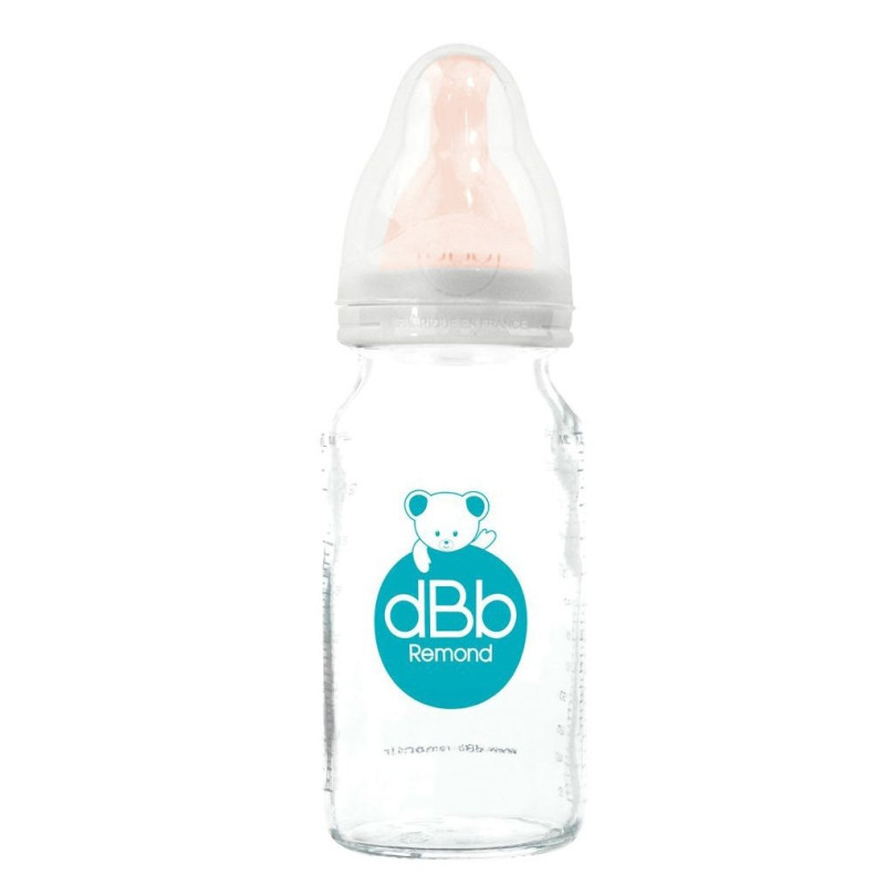 Biberon 110 ml verre "regul'air" tétine nn caoutchouc - couleur blanc