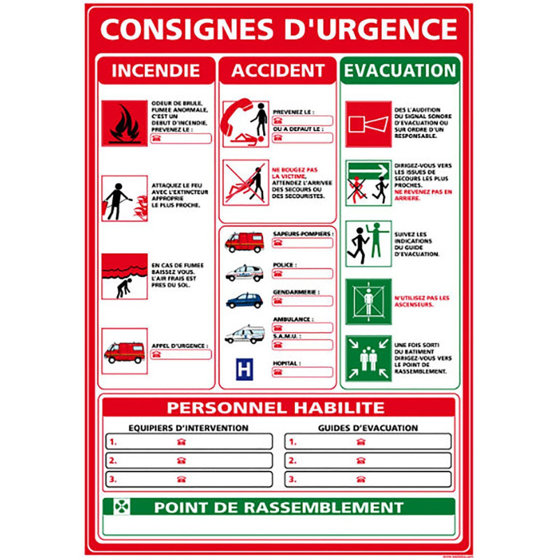Signalétique consigne d'urgence - 21 x 15 cm