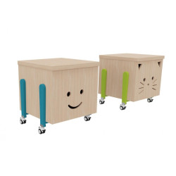 Coffre à jouets mobile sur roulettes rigolo