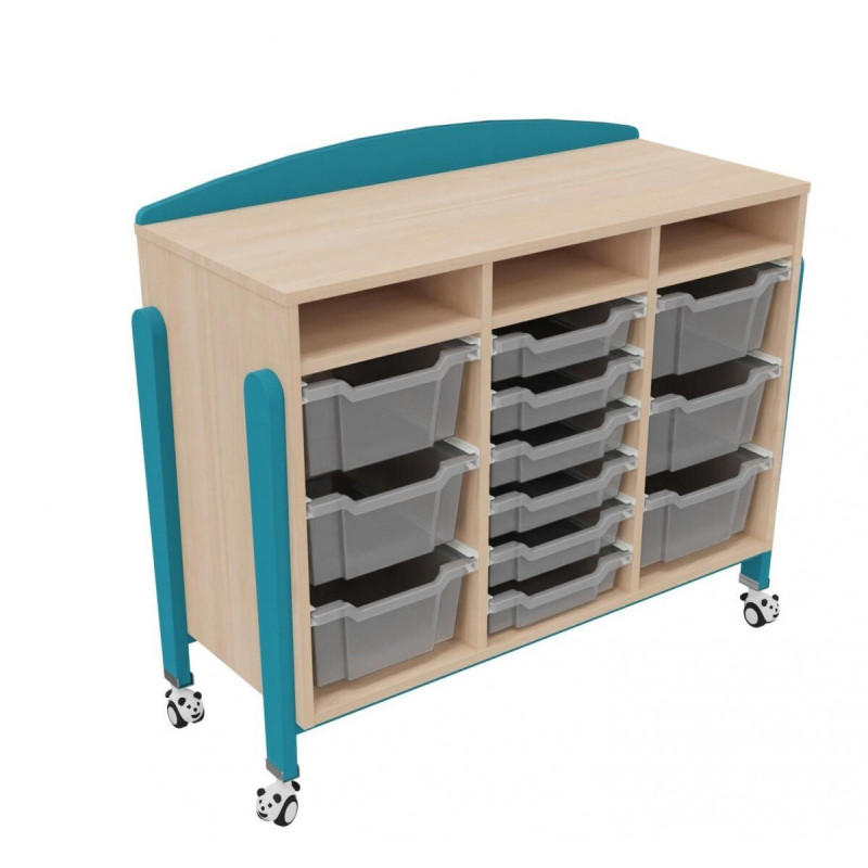 Meuble mobile a roulettes 12 bacs tiroirs vernis