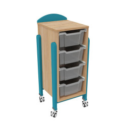 Meuble mobile a roulettes 4 bacs tiroir vernis