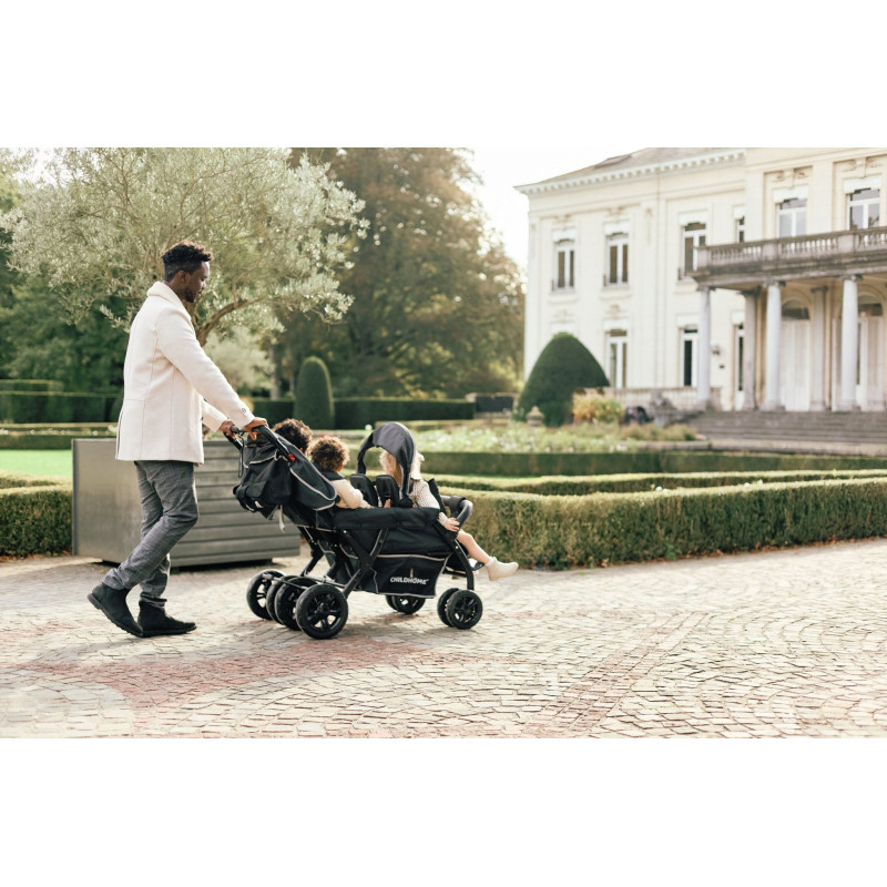 Quadruple Stroller - 4 Children - Black + Rain Cover + Sun Canopies
