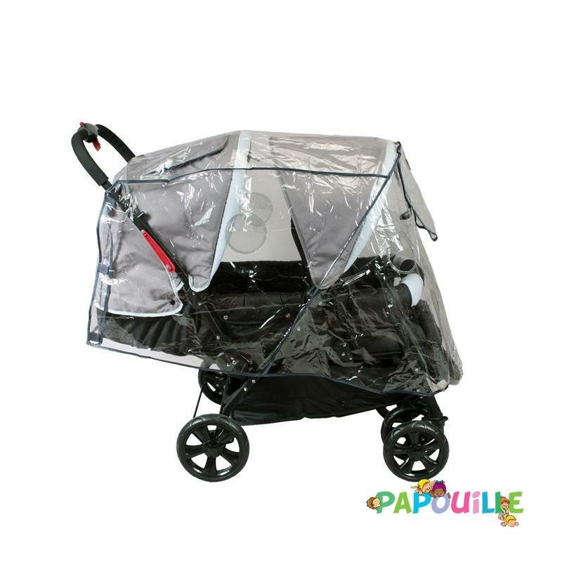 Habillage de pluie poussette double avec canopy transparent