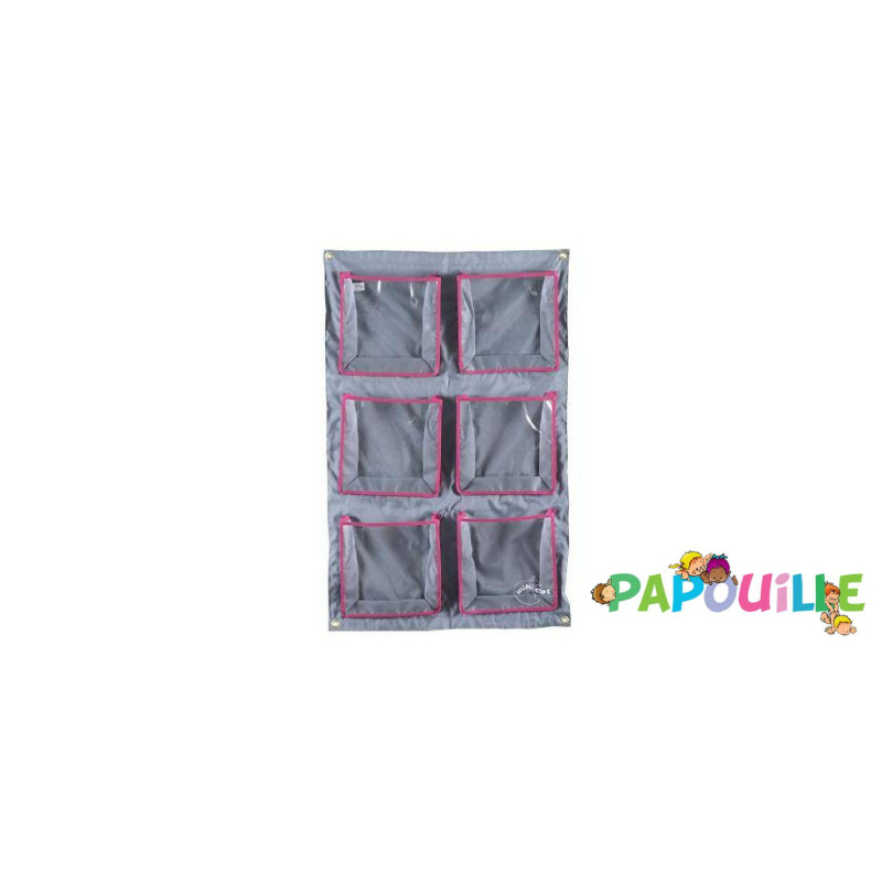 6 pochettes range doudou lot de 2 gris et fuchsia