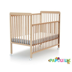 Lit à barreaux en bois réglable 3 hauteurs 60x120cm vernis - avec roulettes -
